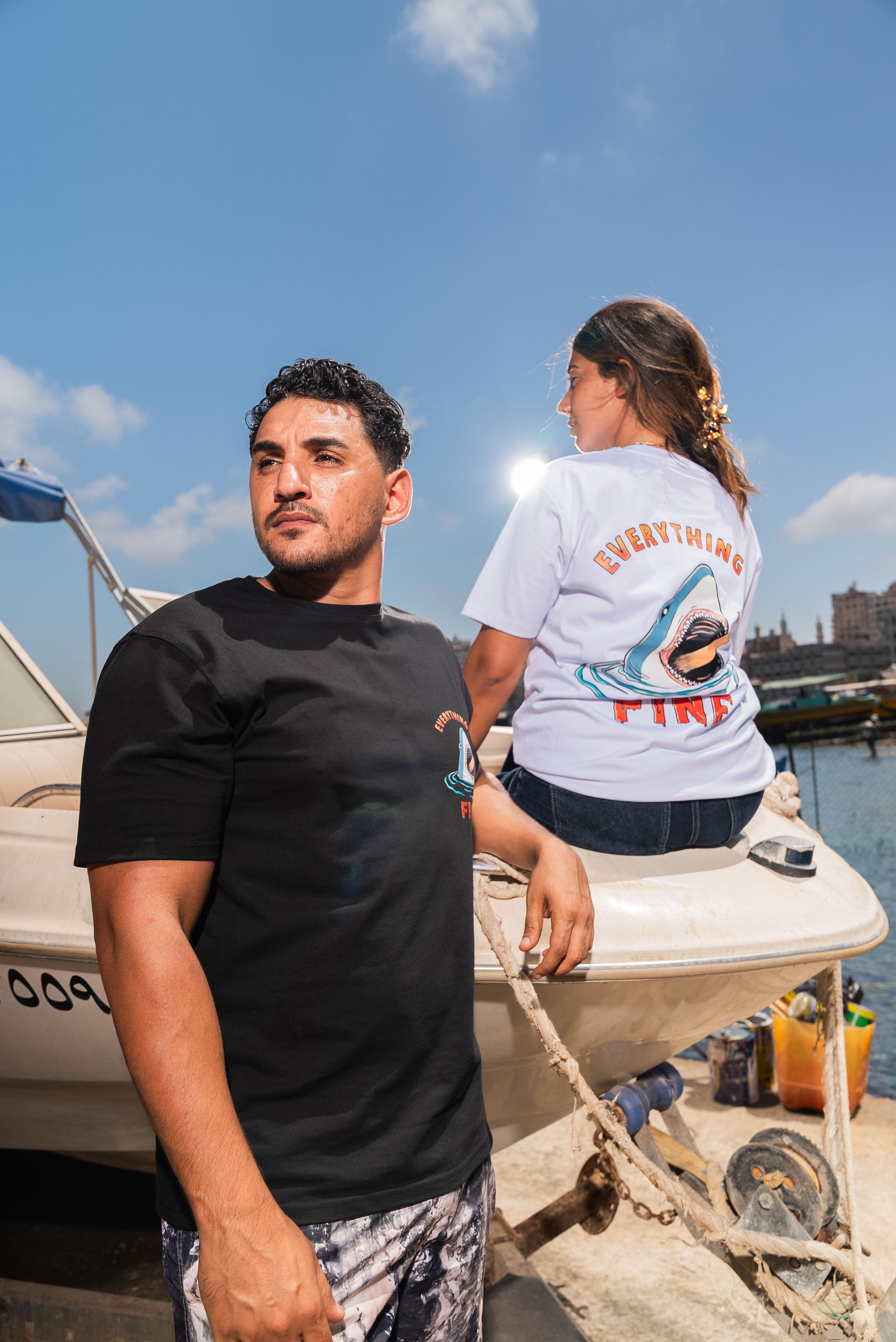 “Everything Is Fine” Shark Tee in White