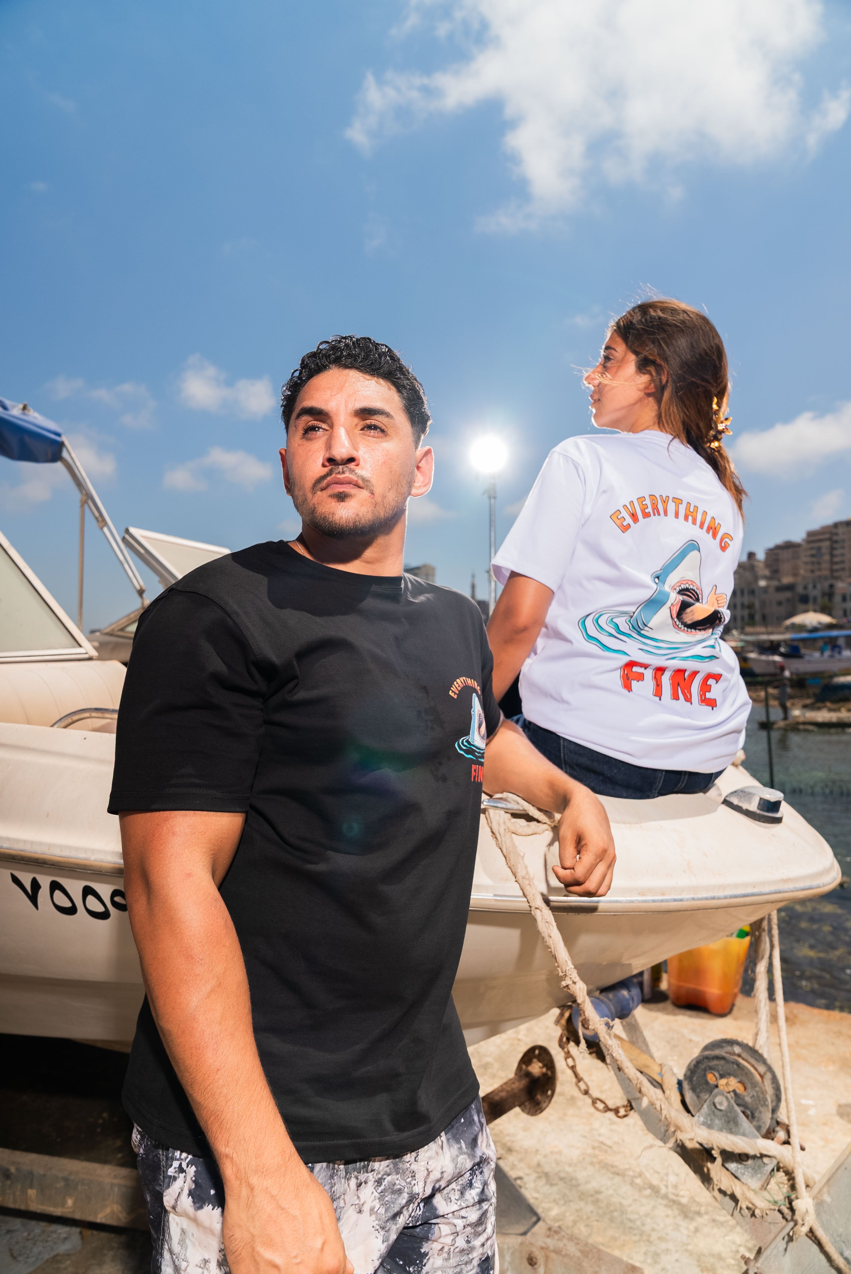 “Everything Is Fine” Shark Tee in Baby Blue