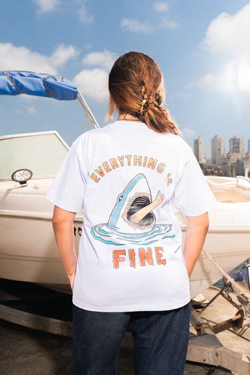 “Everything Is Fine” Shark Tee in White