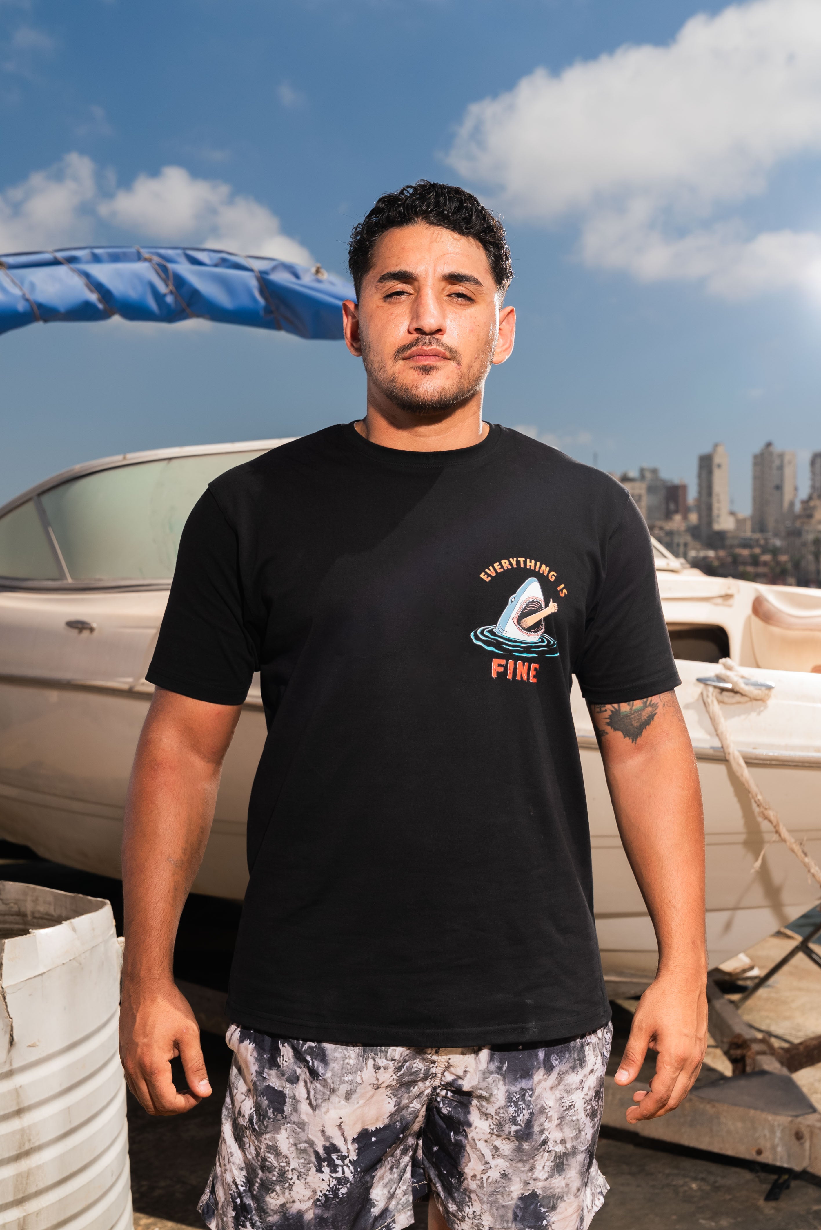 “Everything Is Fine” Shark Tee in Black