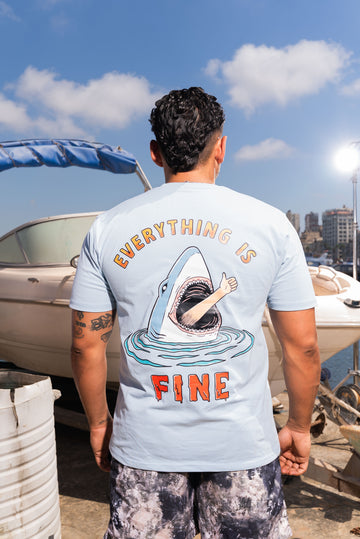 “Everything Is Fine” Shark Tee in Baby Blue