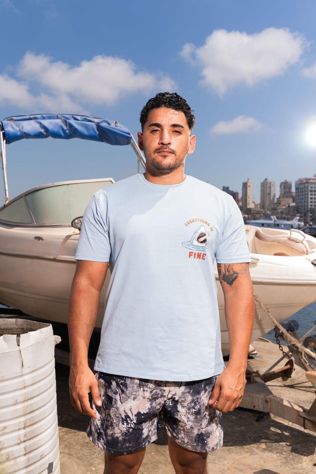“Everything Is Fine” Shark Tee in Baby Blue