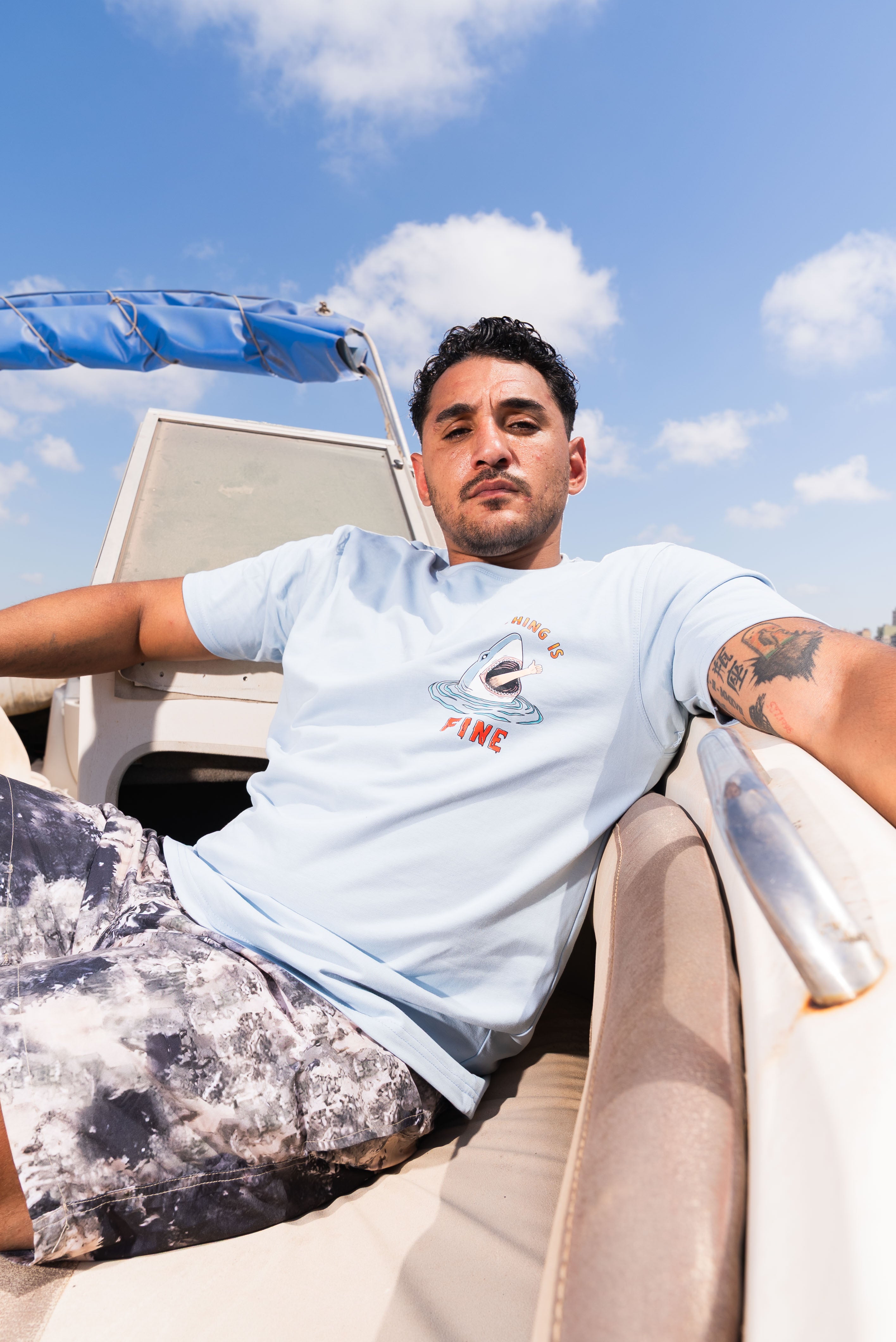 “Everything Is Fine” Shark Tee in Baby Blue