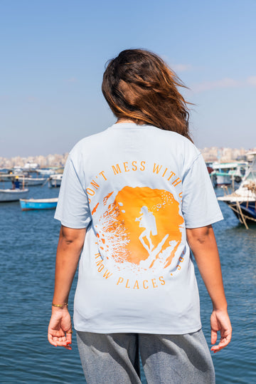 “Don’t Mess With Cave Divers” Tee in Baby Blue