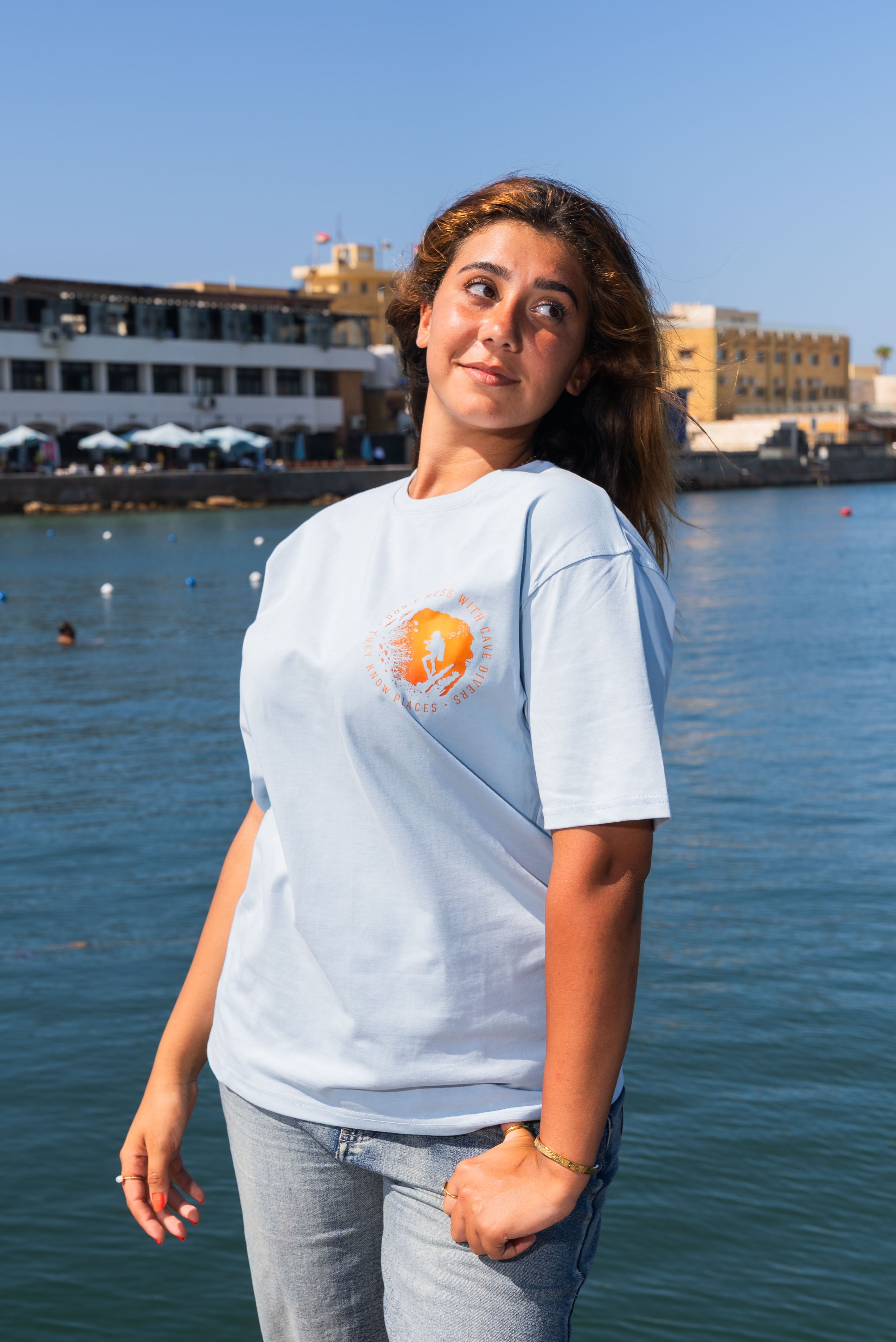 “Don’t Mess With Cave Divers” Tee in Baby Blue
